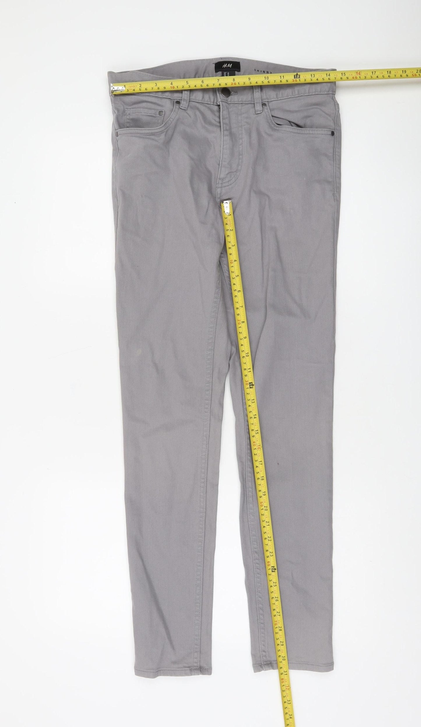 H&M Men's Grey Slim Fit Chino Trousers Size 29