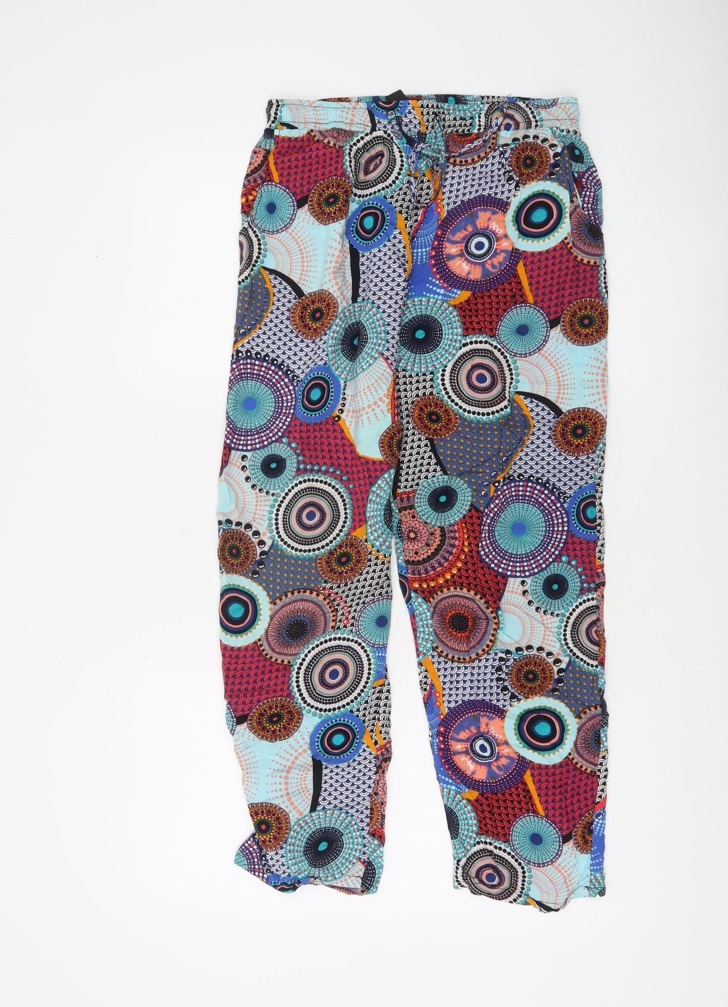 Izabel London Women’s Multicoloured Geometric Boho Viscose Trousers Size 10