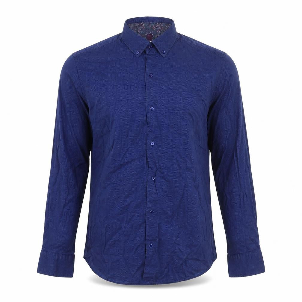 Next Men's Blue Cotton Long Sleeve Button-Up Shirt Size L