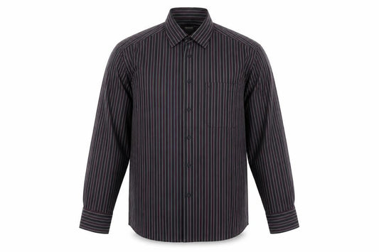 Remus Uomo Men's Black Striped Cotton Long Sleeve Button-Up Shirt 17/43