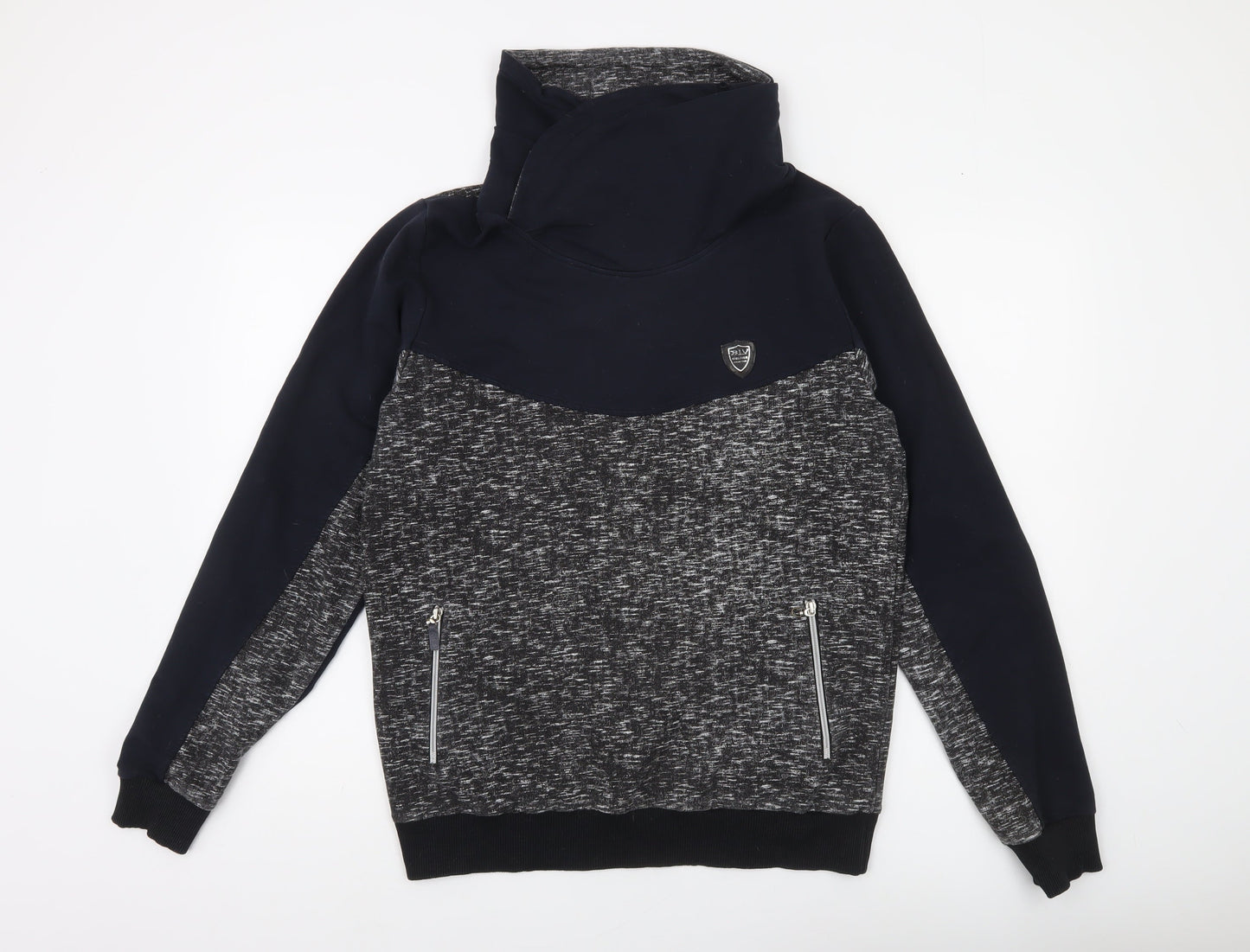 BIGLIVER Men's Grey High Neck Pullover Sweatshirt XL Logo Zip Pockets