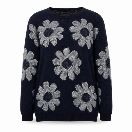 River Island Women’s Blue Floral Knit Jumper Size 6