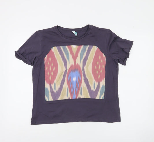 Befree Women’s Purple Geometric T-Shirt Size M Cotton Casual Top