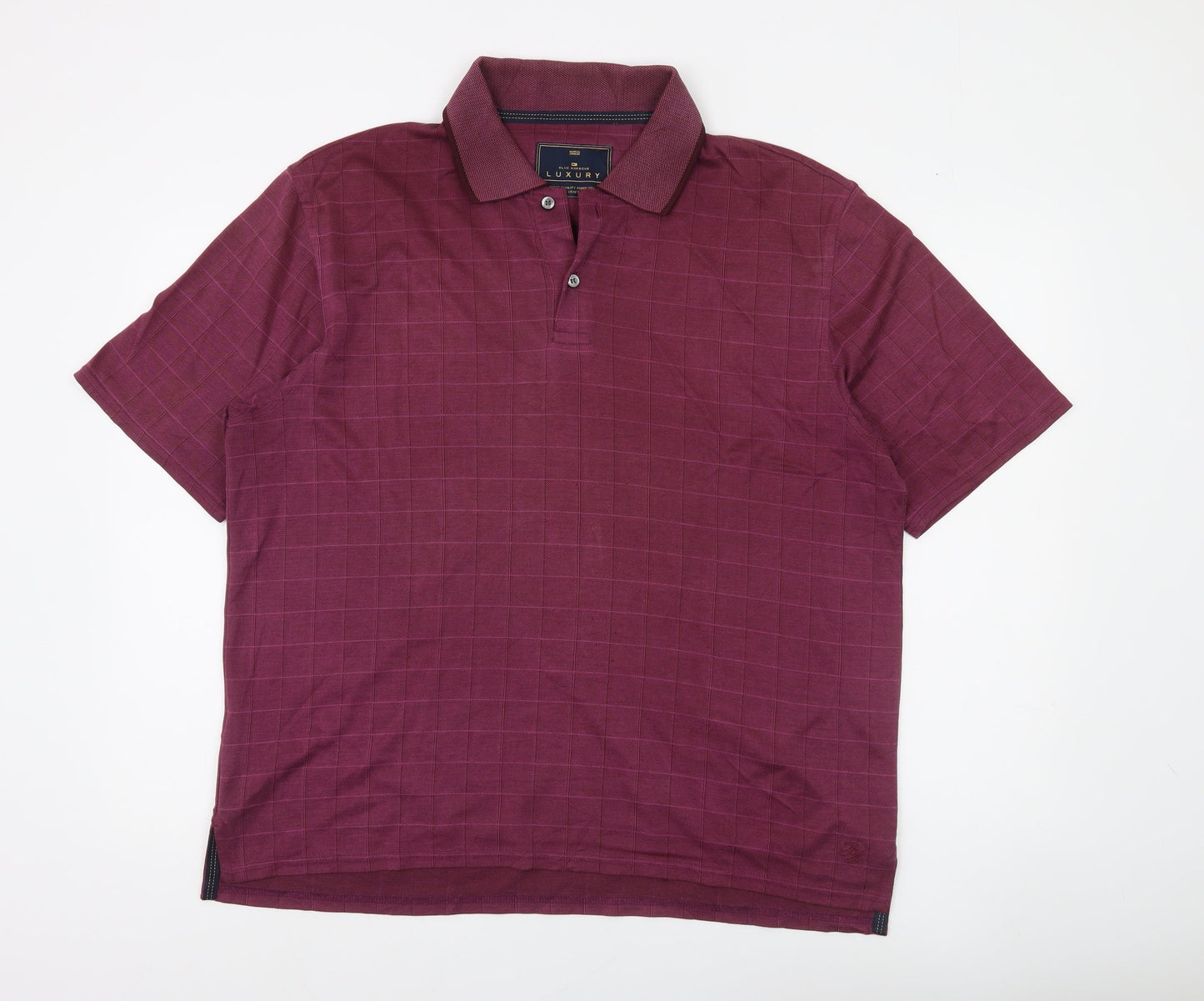 Marks and Spencer Men’s Red Check Polo Shirt Size L Short Sleeve