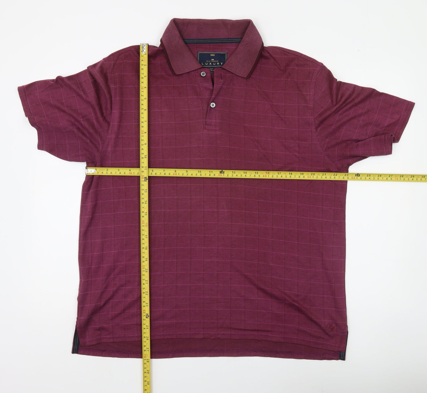 Marks and Spencer Men’s Red Check Polo Shirt Size L Short Sleeve