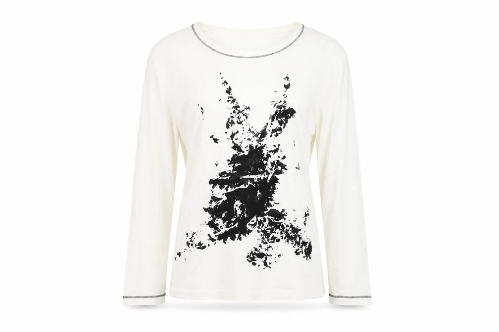 Hirsch Women White Long Sleeve Cotton Stretch Graphic T-Shirt Size L
