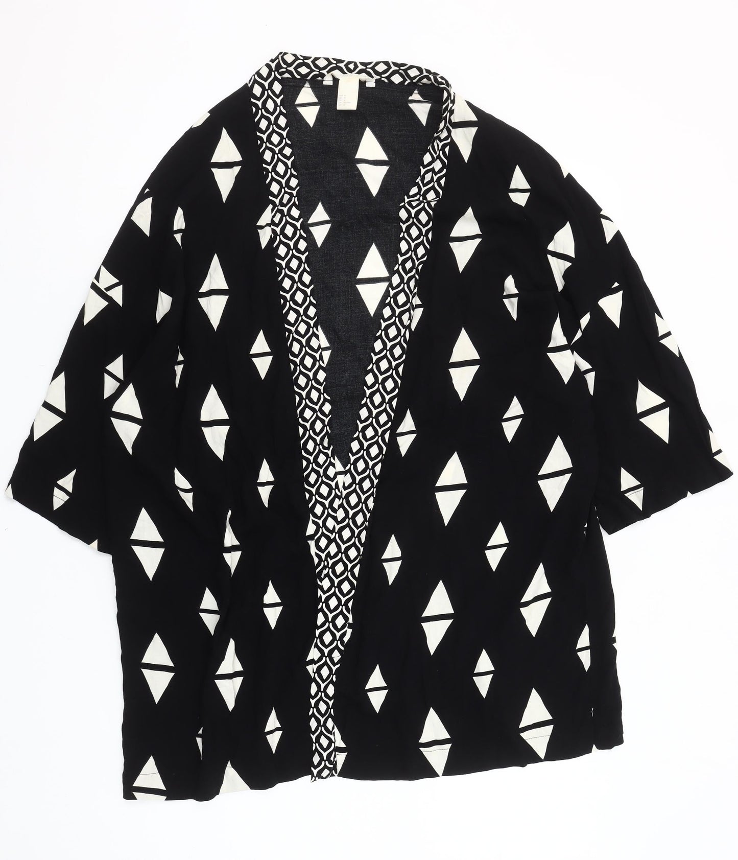 H&M Womens Black Geometric Kimono Blouse Size 12 Viscose