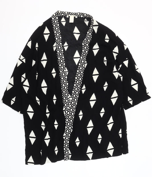 H&M Womens Black Geometric Kimono Blouse Size 12 Viscose