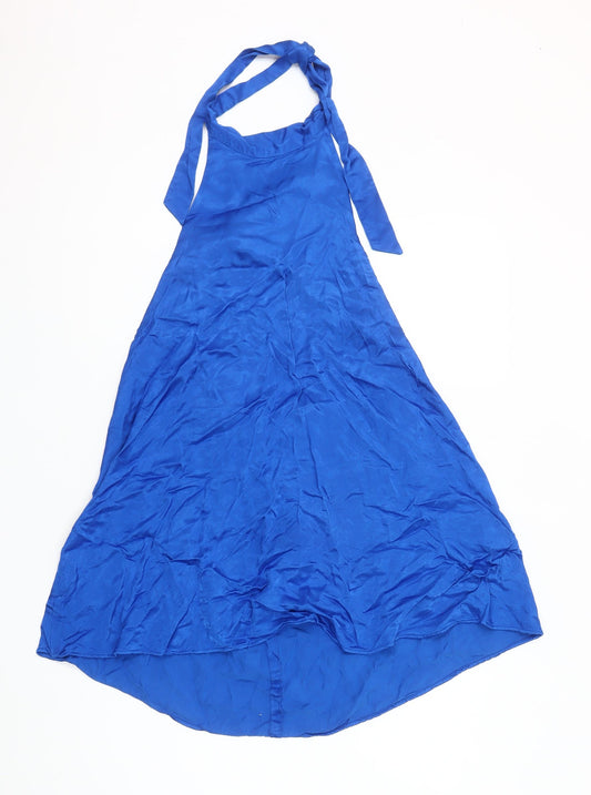 Zara Women Blue Halter Hi-Low Satin Slip Dress Size 12