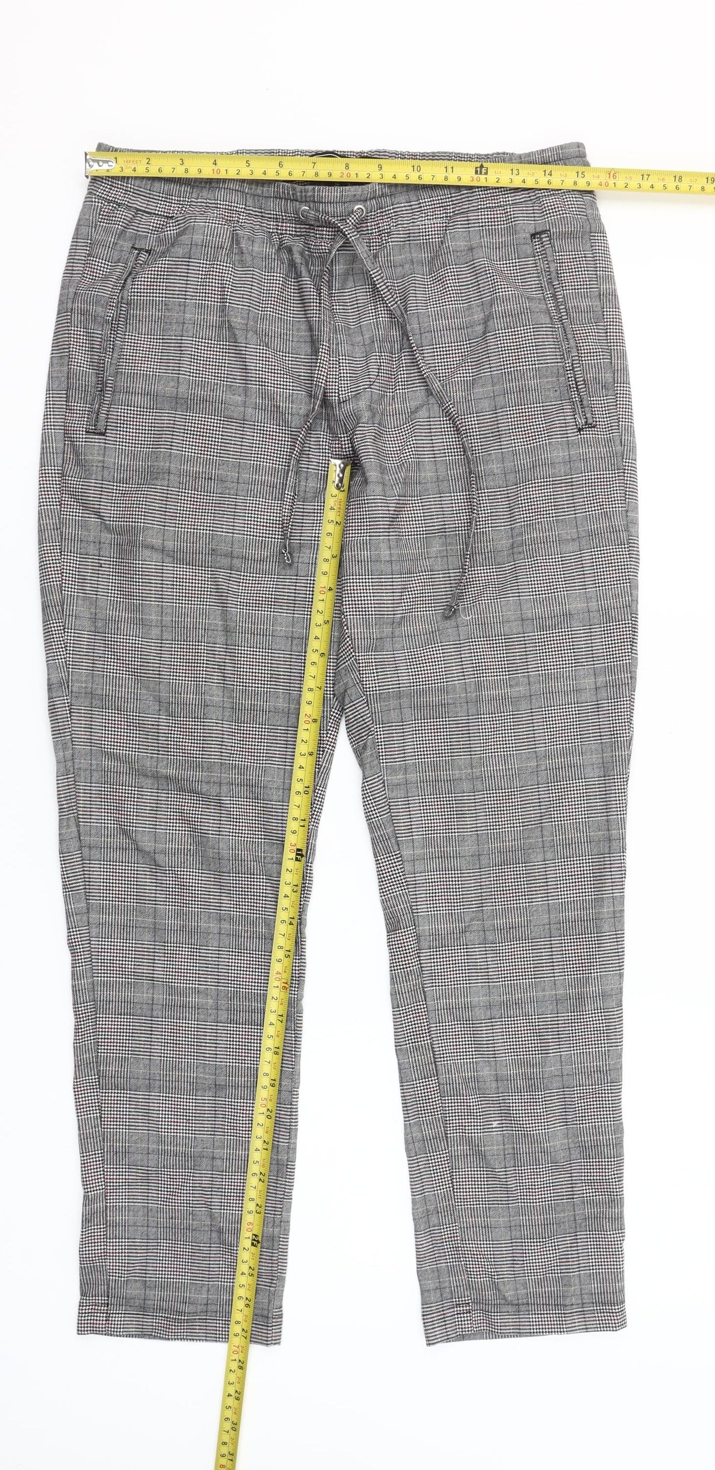Forever 21 Grey Check Chino Trousers Unisex Size S Drawstring Waist