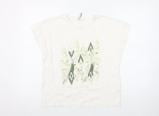 Tiffosi Women Ivory Geometric Print Cotton T-Shirt M
