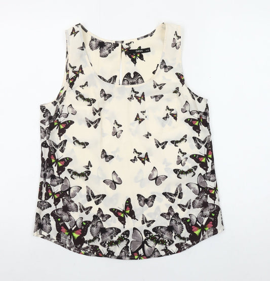 Oasis Women’s Ivory Butterfly Print Sleeveless Chiffon Tank Top Size 10