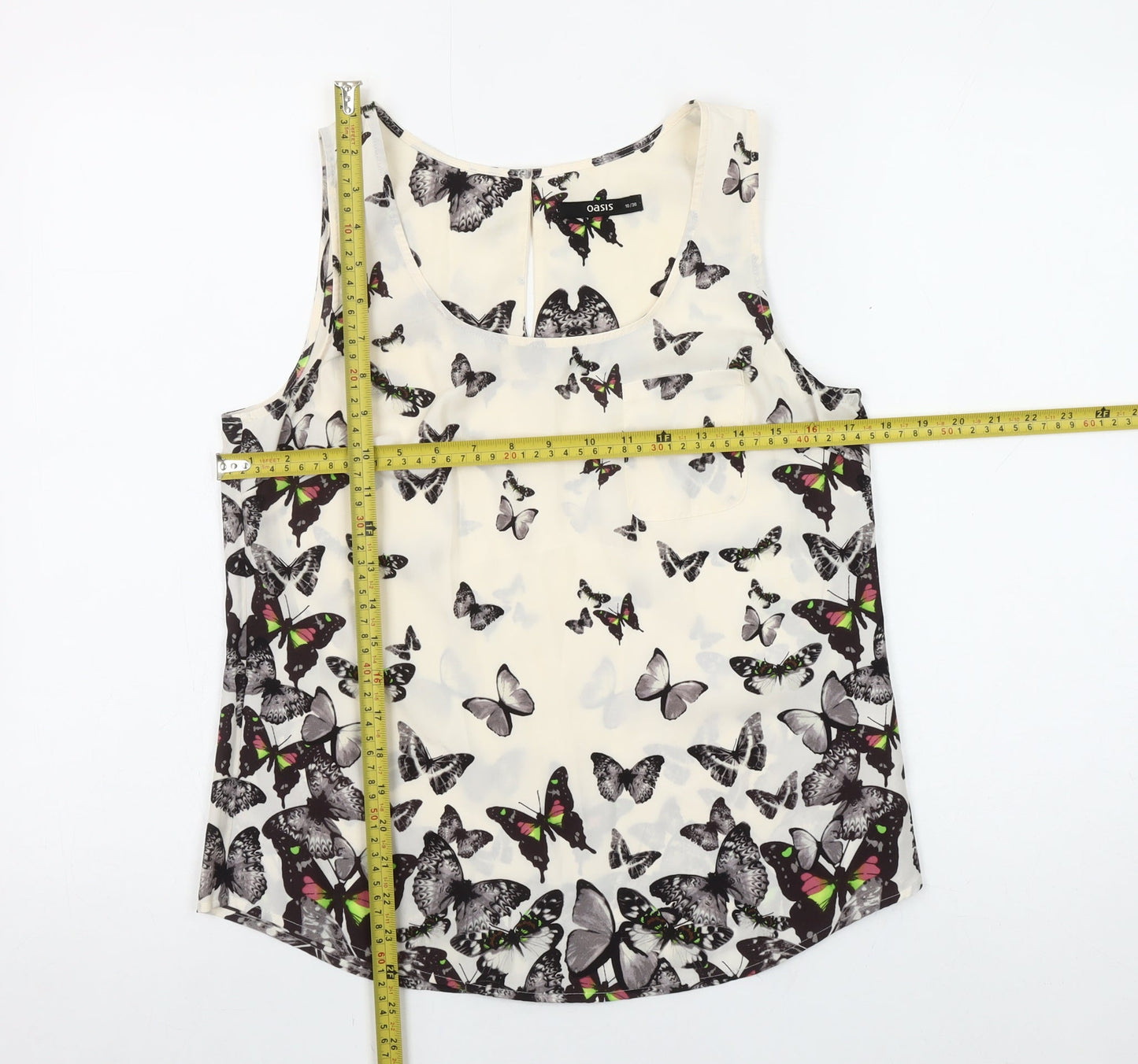 Oasis Women’s Ivory Butterfly Print Sleeveless Chiffon Tank Top Size 10