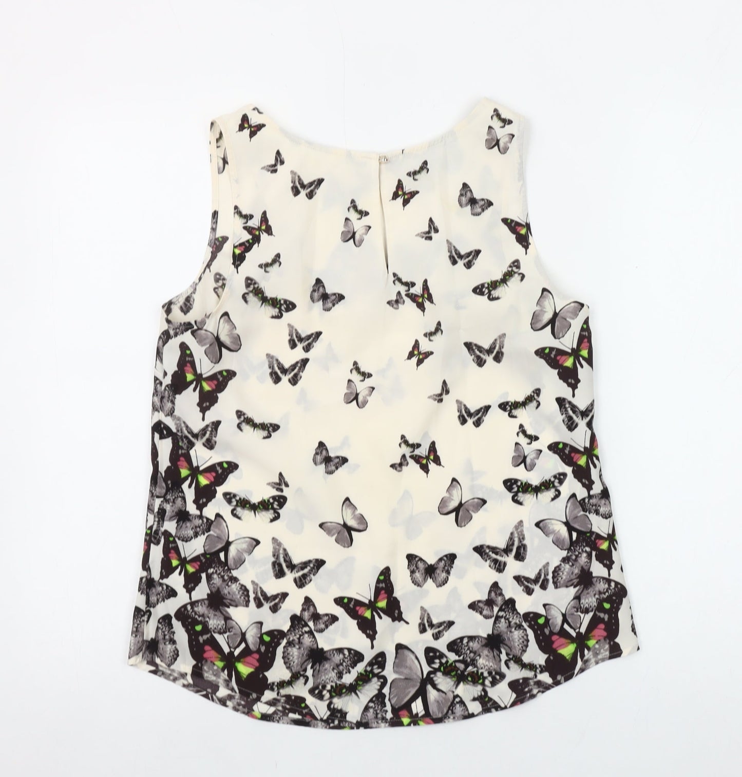 Oasis Women’s Ivory Butterfly Print Sleeveless Chiffon Tank Top Size 10
