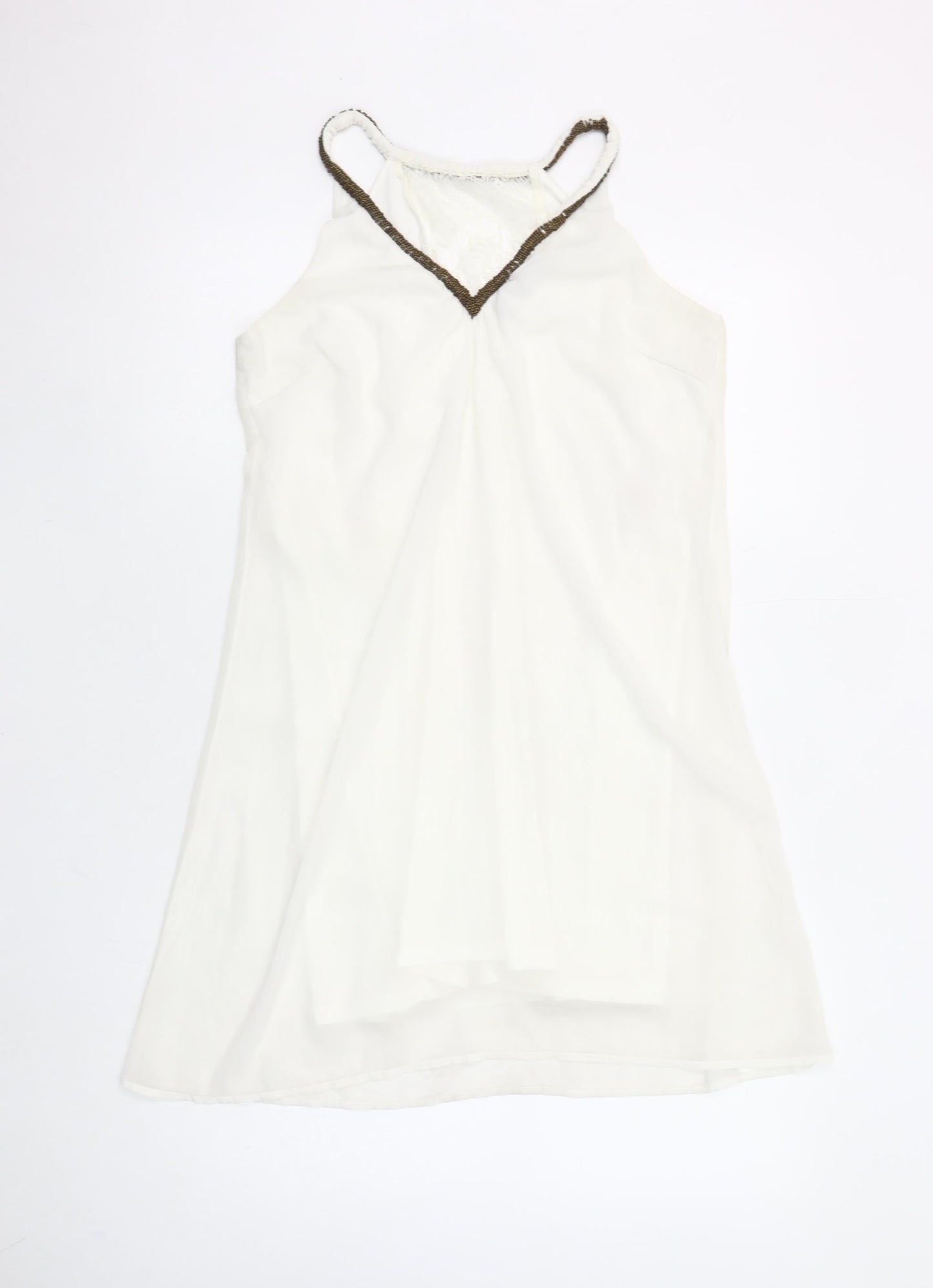 Vero Moda Women White Beaded V-Neck Slip Dress Size S