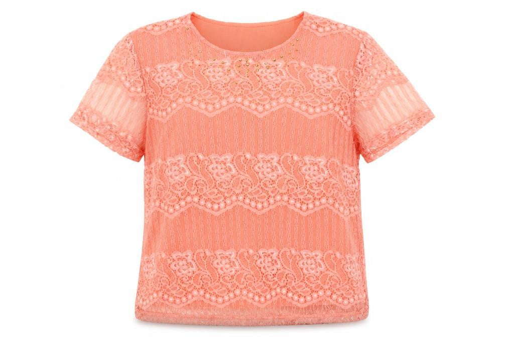 Paco Boutique Women’s Pink Lace Short Sleeve Blouse Size 14