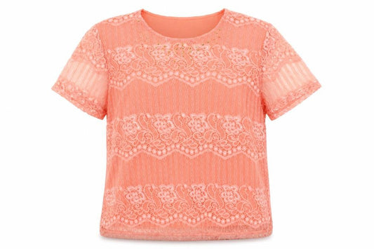 Paco Boutique Women’s Pink Lace Short Sleeve Blouse Size 14