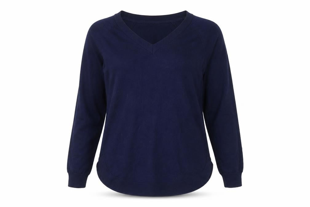 Gallery Womens Blue V-Neck Cotton Pullover Jumper Size M