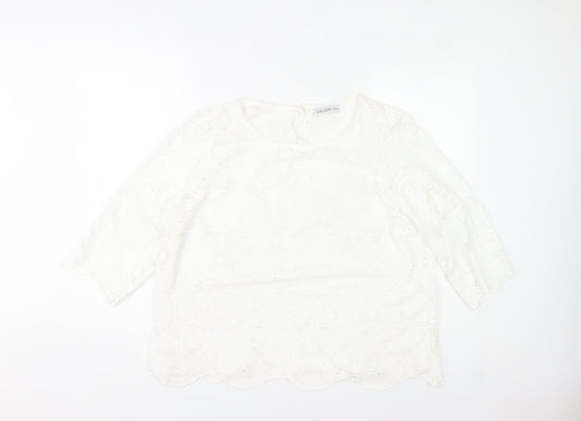 Gallery Womens White Lace Tunic Blouse Size L 3/4 Sleeve Cotton Blend