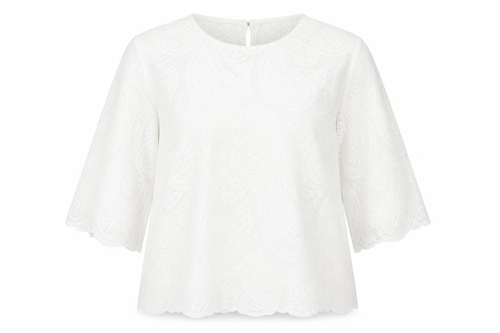 Gallery Womens White Lace Tunic Blouse Size L 3/4 Sleeve Cotton Blend