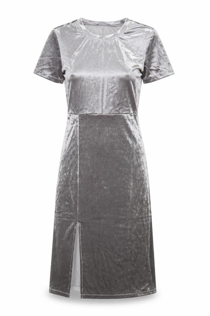 Zara Women Silver Bodycon Velvet Midi Dress Size 8