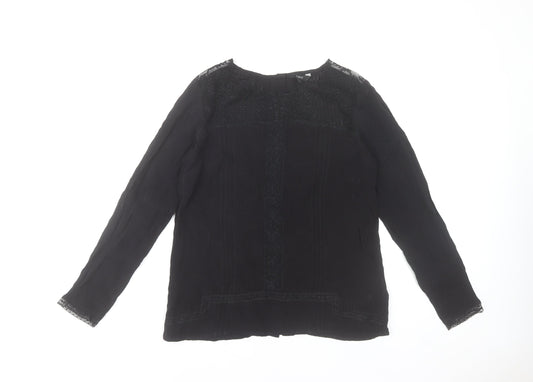Next Women Black Long Sleeve Embroidered Viscose Tunic Blouse Size 12