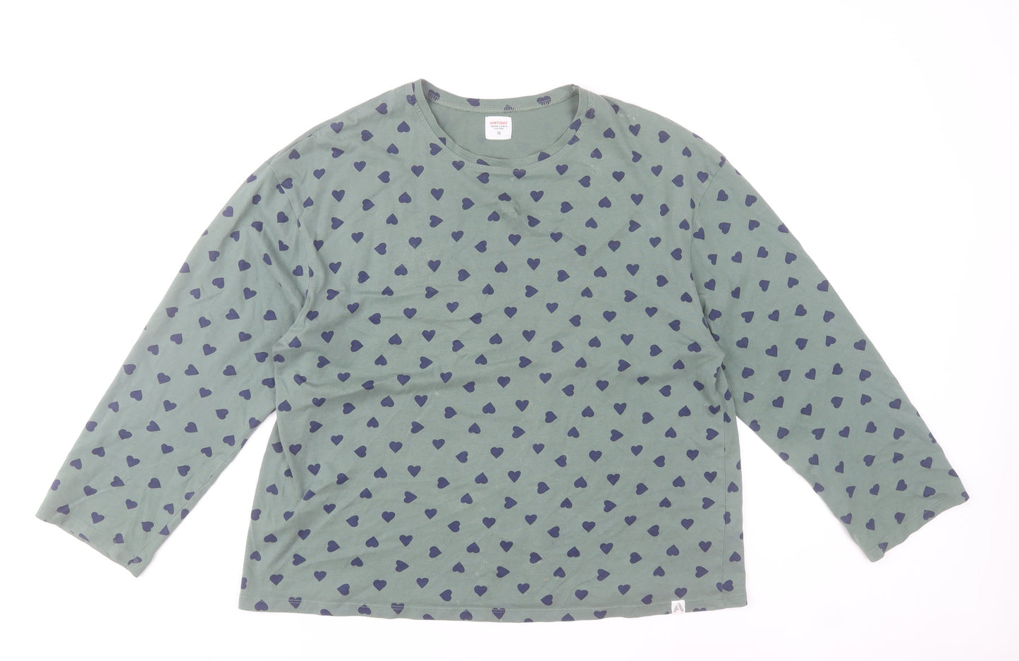 John Lewis Women’s Green Heart Print Long Sleeve Cotton T-Shirt Size 12