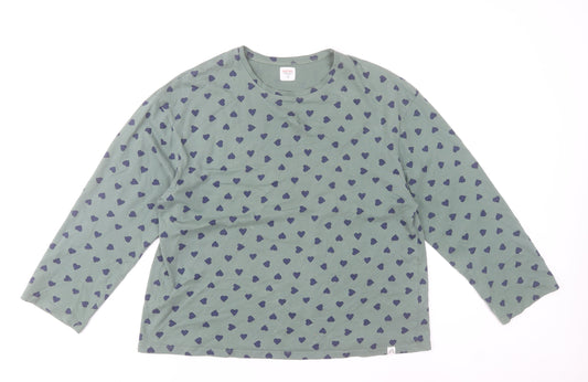 John Lewis Women’s Green Heart Print Long Sleeve Cotton T-Shirt Size 12