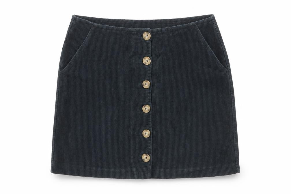 Warehouse Women Black Corduroy A-Line Button Skirt Size 12