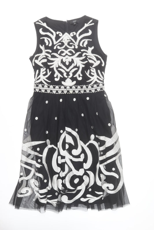 Joanna Hope Womens Black Beaded Fit & Flare Dress Size 12