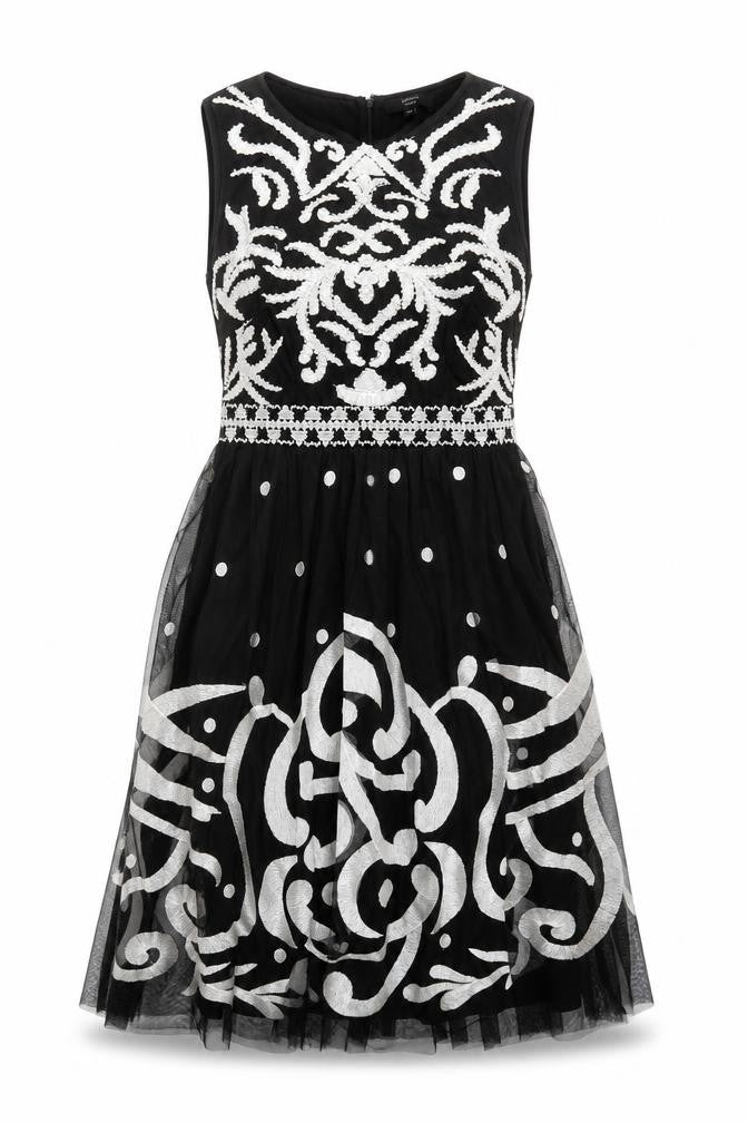 Joanna Hope Womens Black Beaded Fit & Flare Dress Size 12
