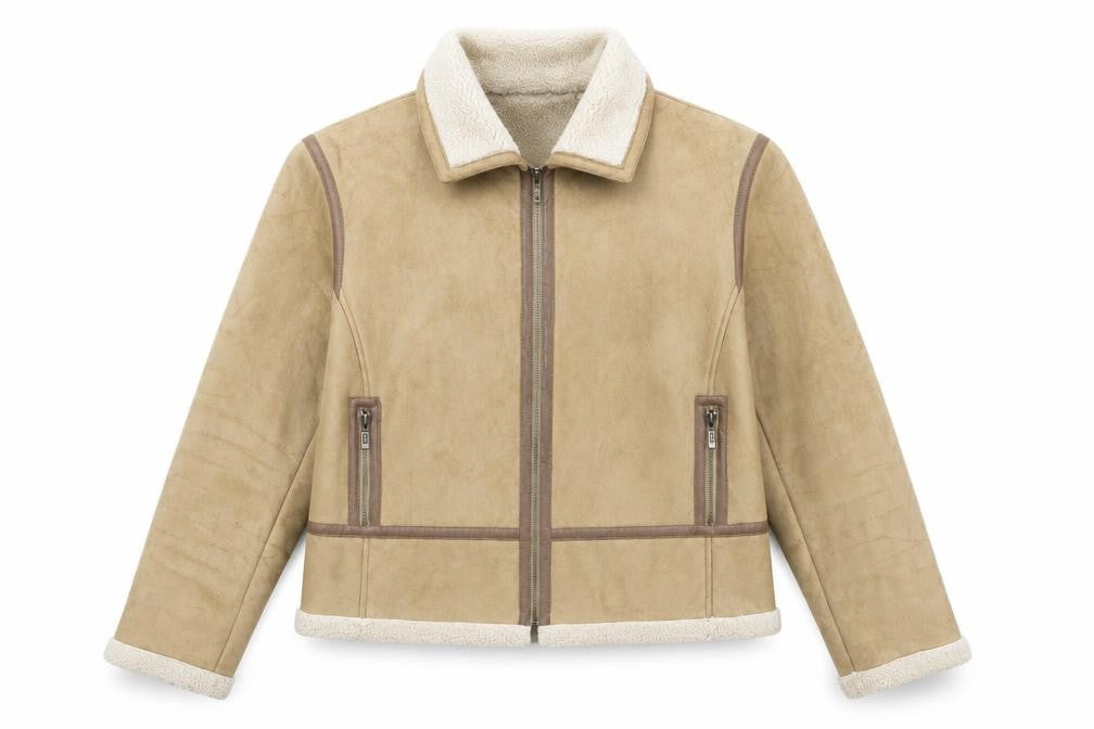 Gallery Womens Beige Faux Shearling Bomber Jacket XL Winter Zip