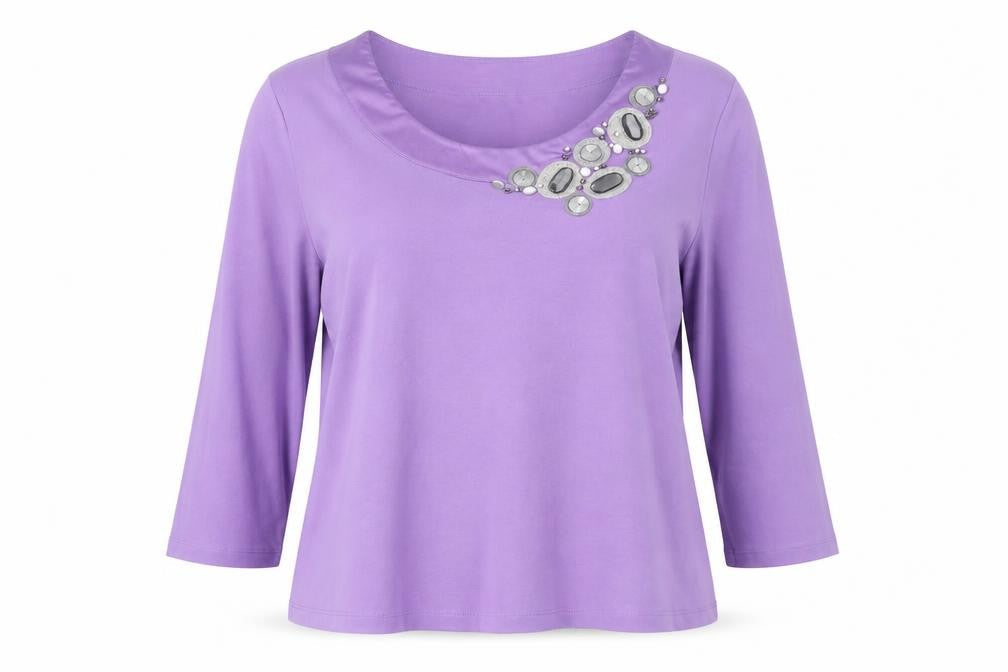 Country Casuals Women’s Purple Beaded 3/4 Sleeve Cotton Blouse XL
