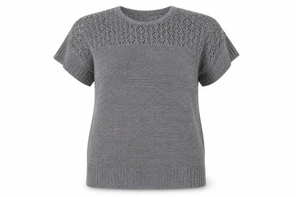 Evans Women’s Grey Short Sleeve Open-Knit Pullover Jumper Size 18