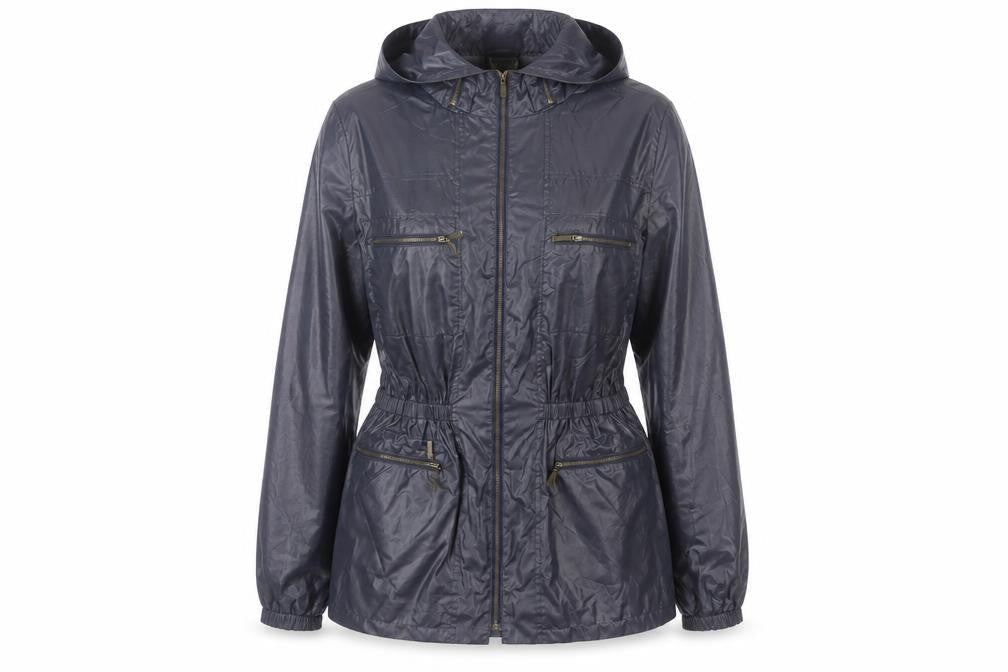 Meadows & Byrne Women's Blue Hooded Rain Coat Jacket Size L
