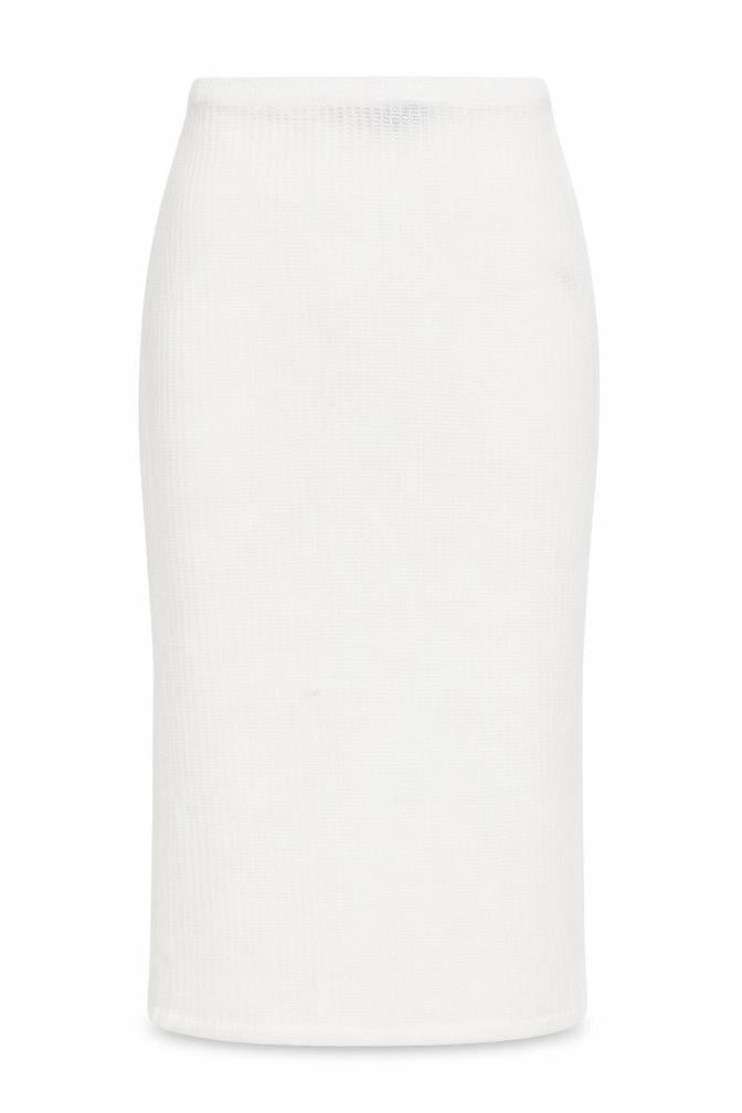 PRETTYLITTLETHING Women's White Knit Midi Pencil Skirt Size 8
