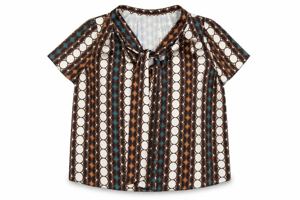Pala D'Oro Women's Multicoloured Geometric Bow Tie Blouse Size 14