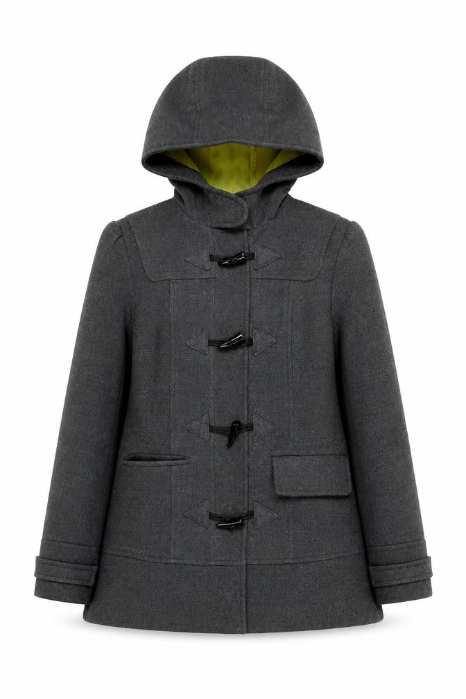 Savida Womens Grey Duffle Coat Size 8 Hooded Toggle Winter Jacket