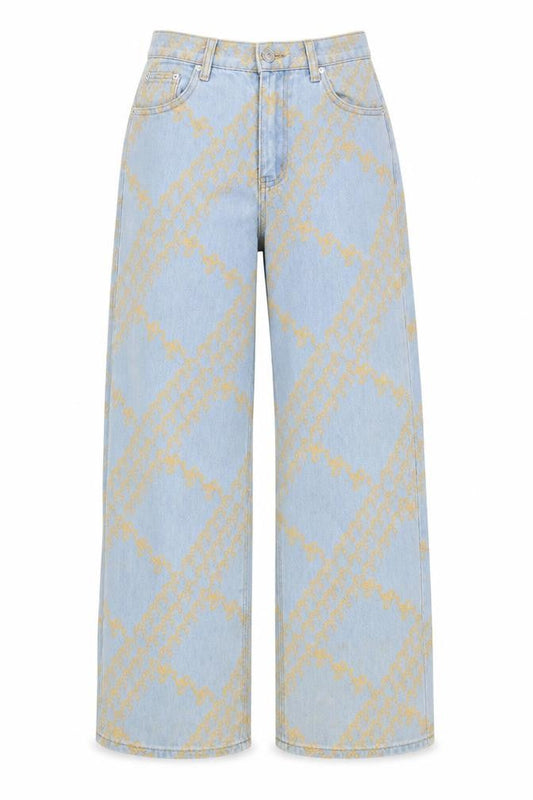 Adika Women’s Blue Floral Wide-Leg Jeans Size S