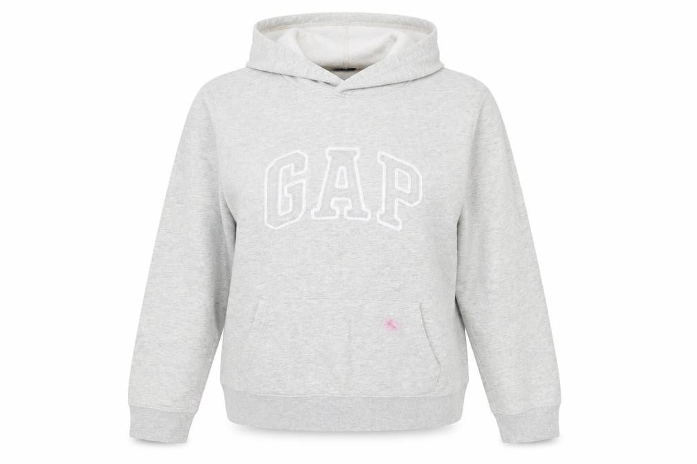 Gap Women Light Grey Hoodie L Pullover Cotton Blend Logo Casual