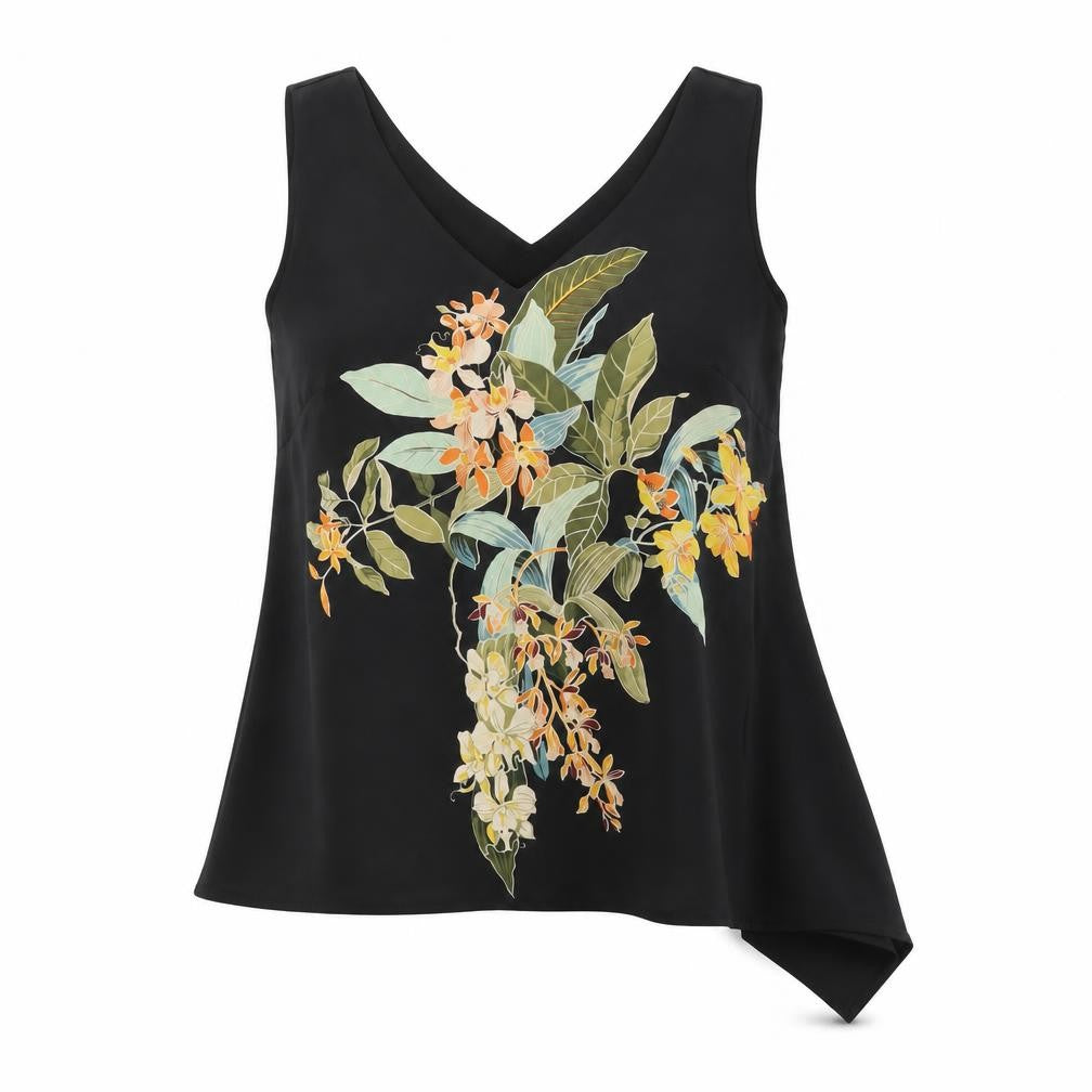 Warehouse Women's Black Floral V-Neck Sleeveless Camisole Top Size 10