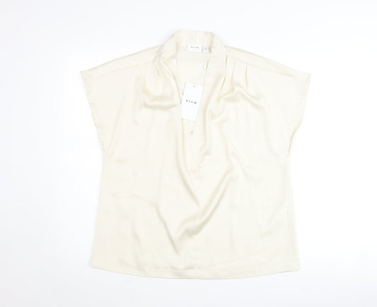 Vila Women’s Ivory V-Neck Short Sleeve Blouse Size 12