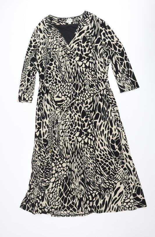 Viyella Womens Black Animal Print Wrap Dress Size 18
