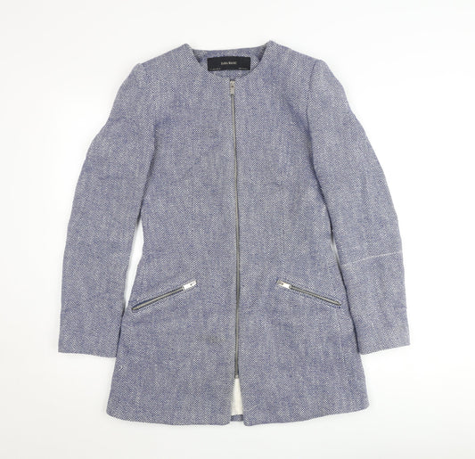 Zara Basic Women's Blue Mid-Length Zip Tweed Jacket Size S