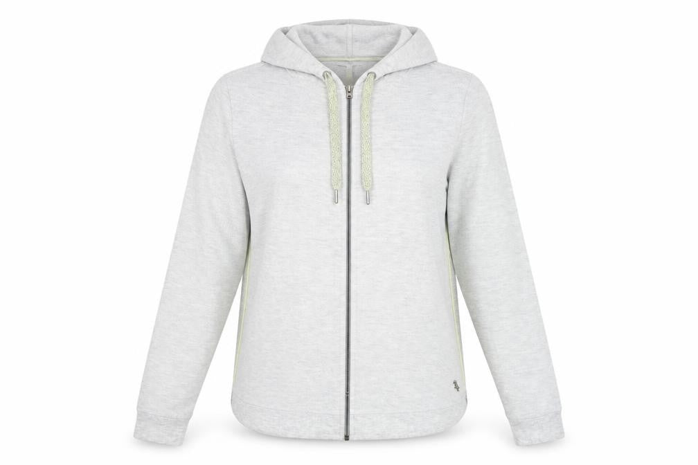 Front view of Cecil women’s grey hooded full zip lightweight jacket, size S