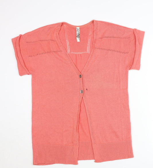 Paco Knits Women Pink Short Sleeve V-Neck Cardigan Size S