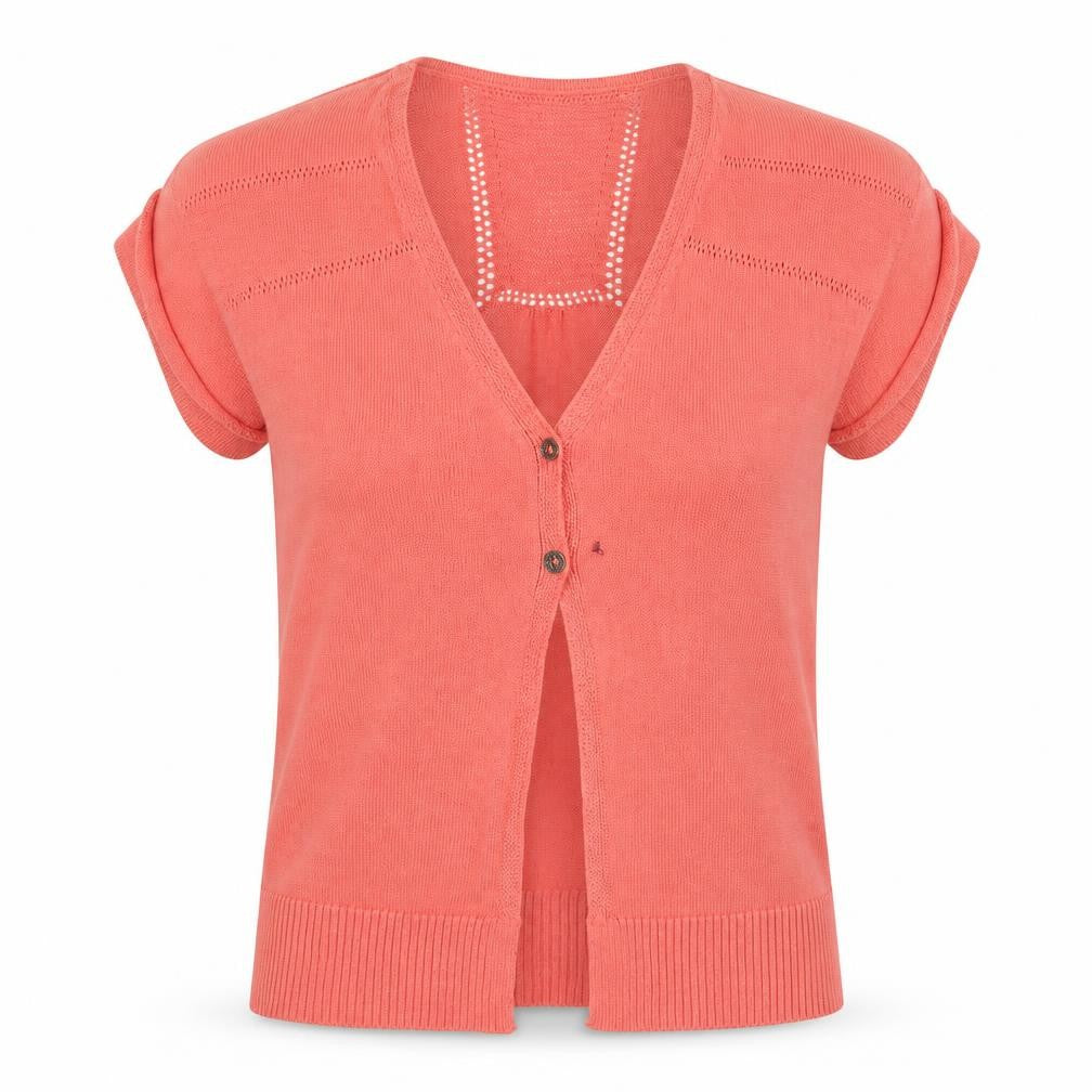Paco Knits Women Pink Short Sleeve V-Neck Cardigan Size S