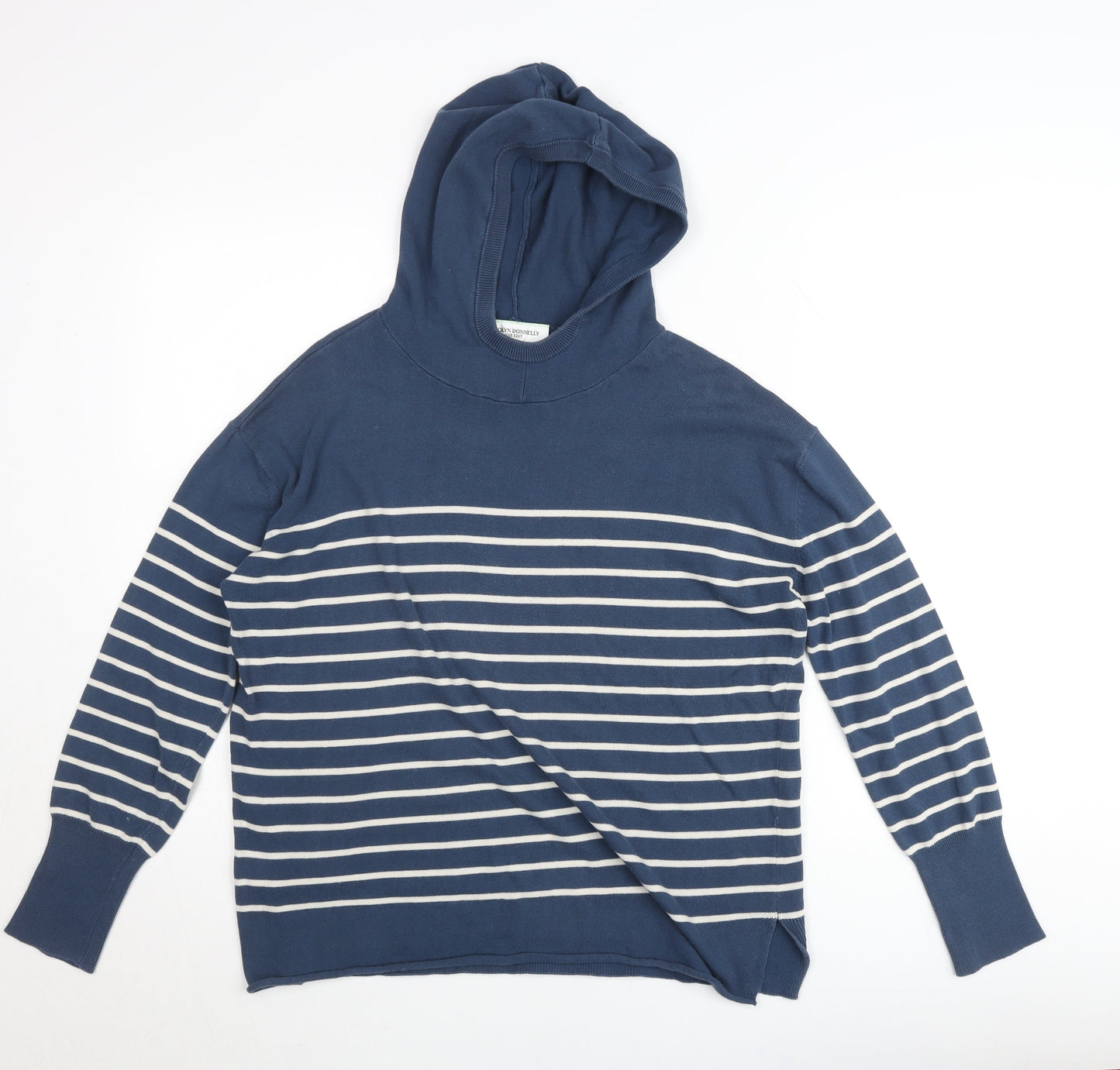 Carolyn Donnelly Women Blue Striped Pullover Hoodie XS Cotton