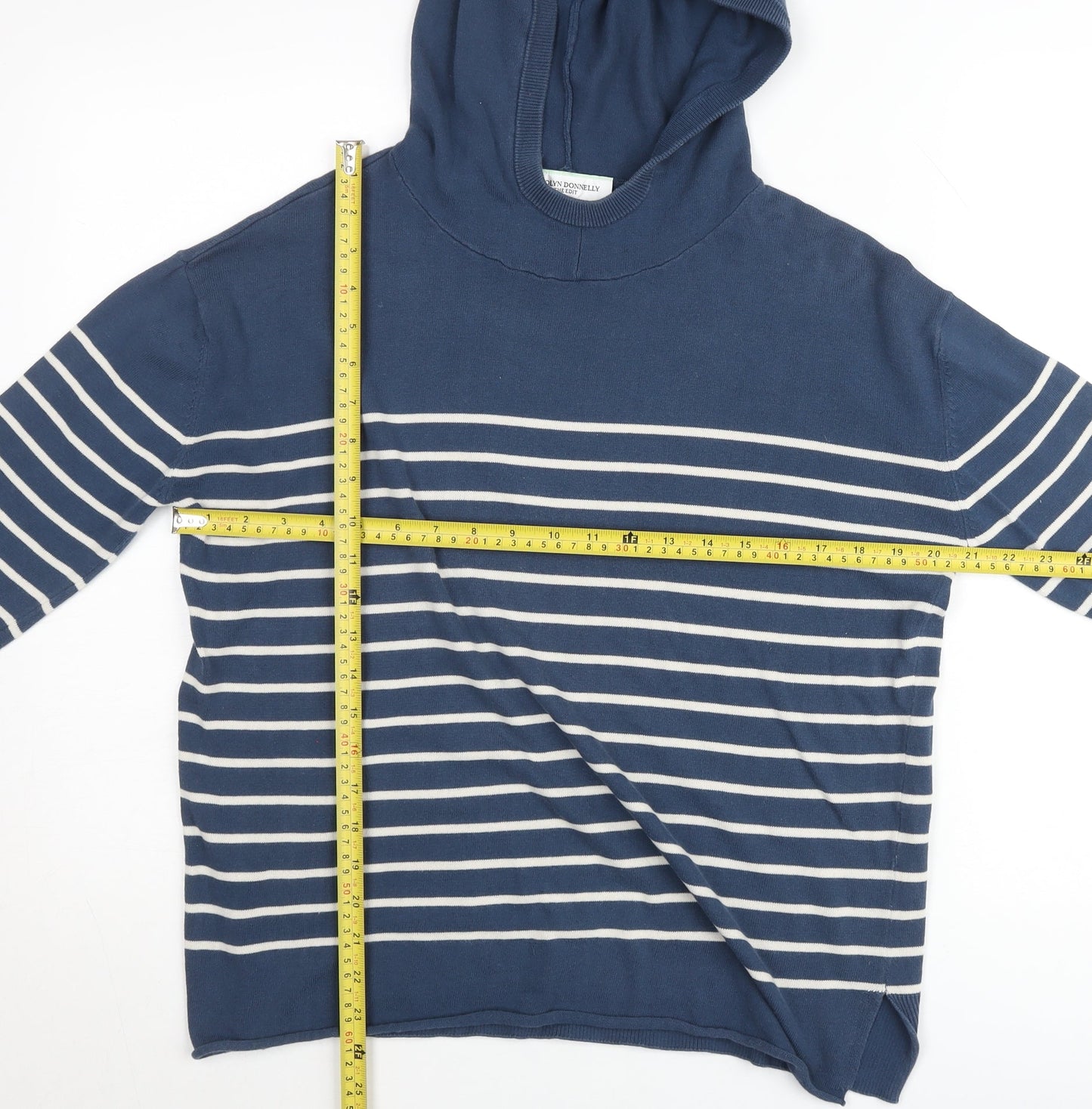 Carolyn Donnelly Women Blue Striped Pullover Hoodie XS Cotton