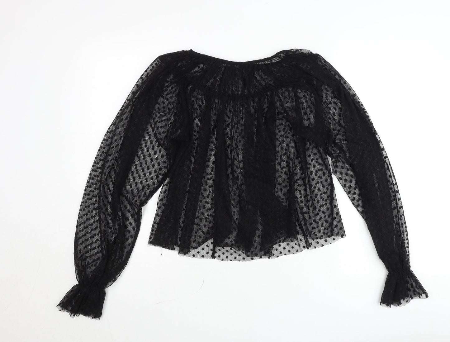 Zara Women Black Polka Dot Sheer Tunic Blouse Size 12